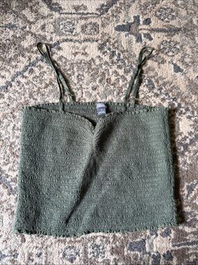 American Eagle Outfitters Olive Smocked Crop Cami